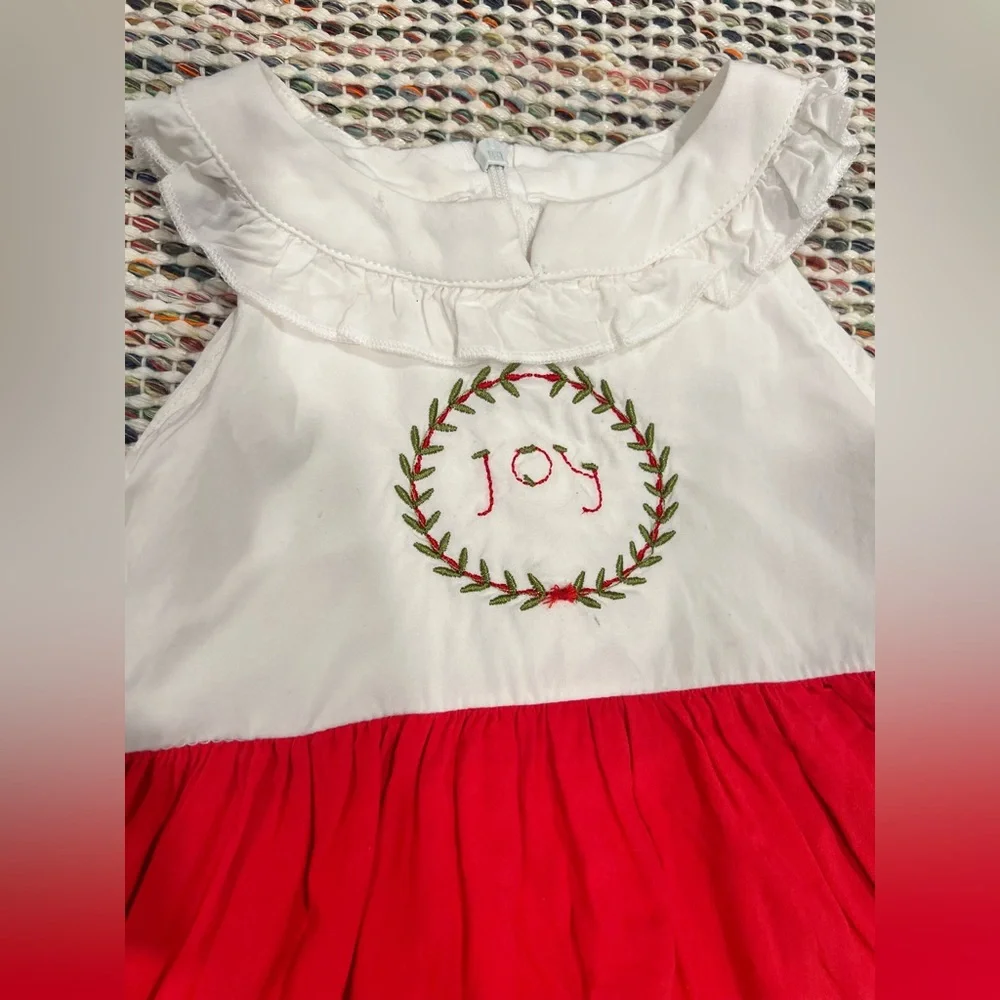Bug A Boutique Joy Wreath Embroidered Christmas Lace Red & White Dress Sz 18‎ Mo